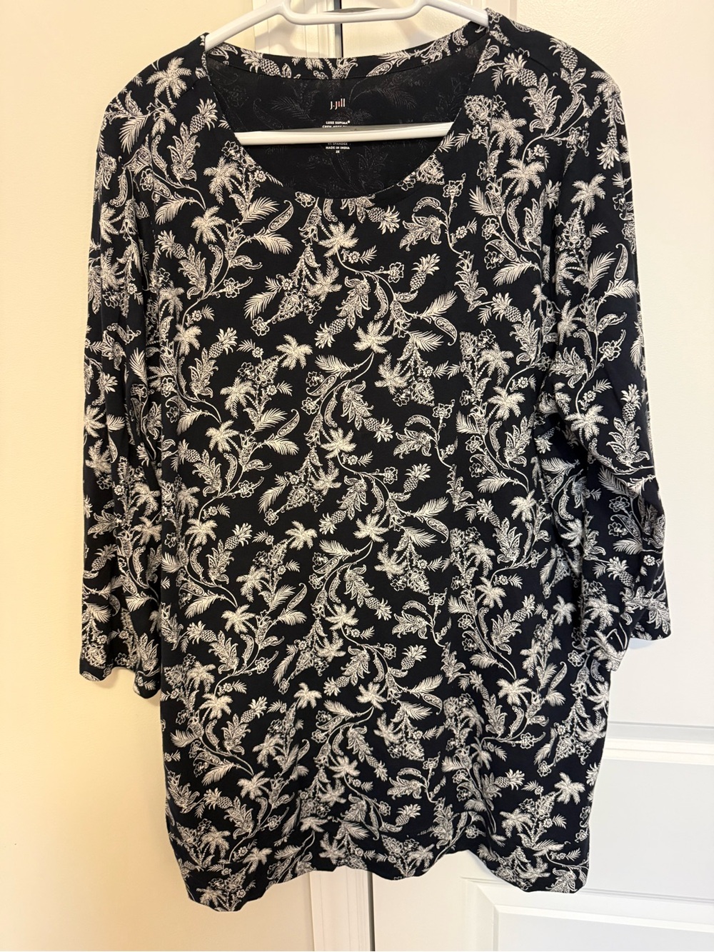 J. Jill Navy with White Floral Print Tunic Top